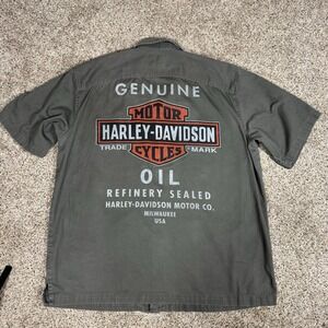 Harley-Davidson Men's XL Grey Mechanic Uniform Oil Refinery Button Up